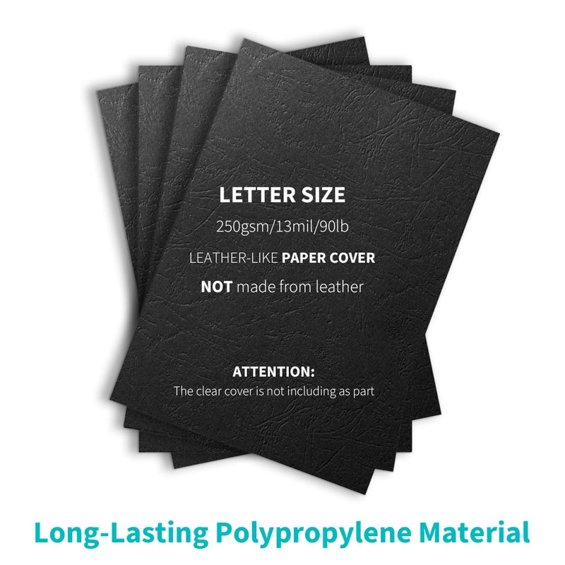 Binditek 100 Pack 13 Mil Grain-Texture Paper Binding Presentation Covers, 8-1/2 x 11 Inches, 90lb, 250 GSM, Un-Punched, Letter Size, Black, for Business Documents - Image 3